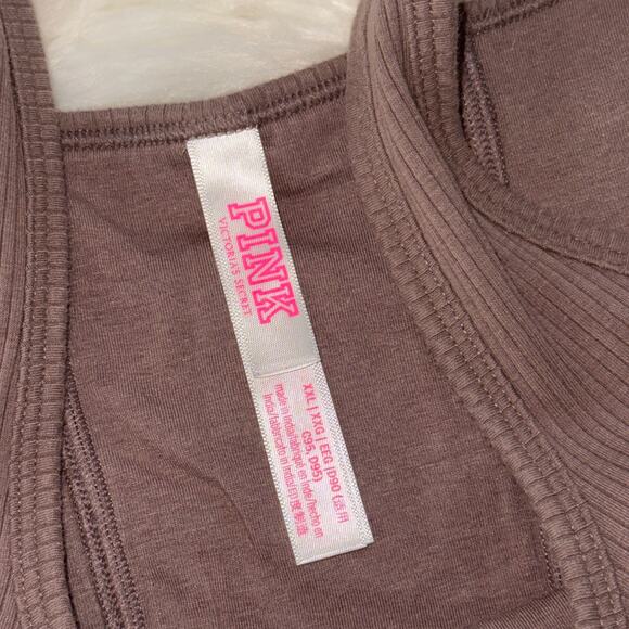Victoria’s Secret PINK XXL Ribbed Corset Tank Top Brown Mauve Cotton Square - Picture 7 of 12